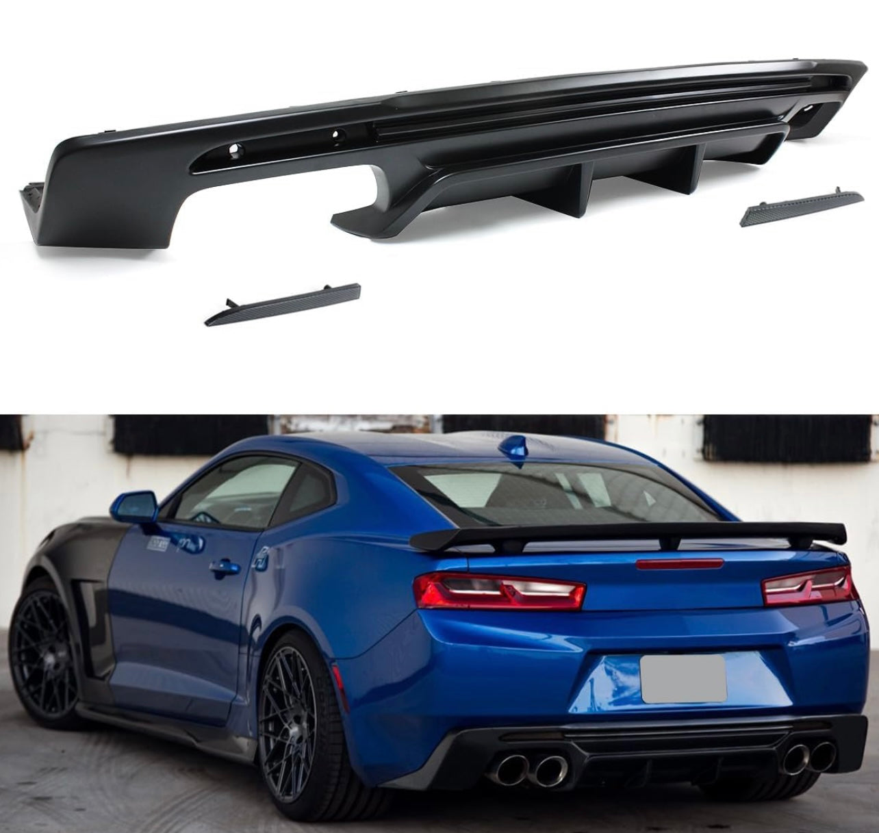 16-2024 Chevy Camaro Shark Fin Rear Bumper Diffuser + Smoked Reflector Lens