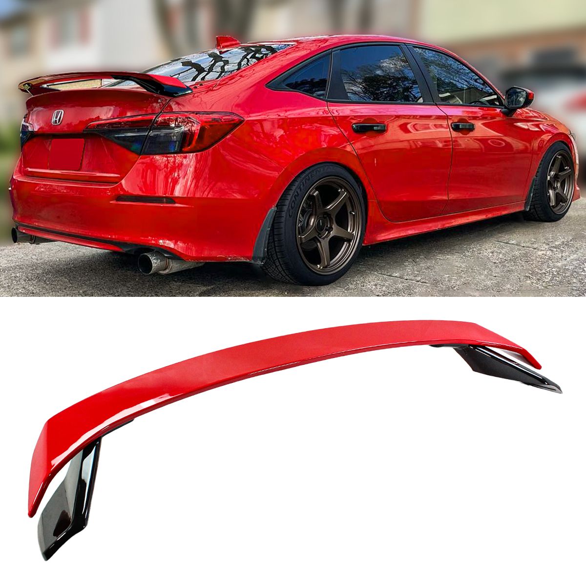 DWA 2022-2024 HONDA CIVIC SEDAN 2 TONE RED BLACK HP STYLE REAR TRUNK SPOILER WING