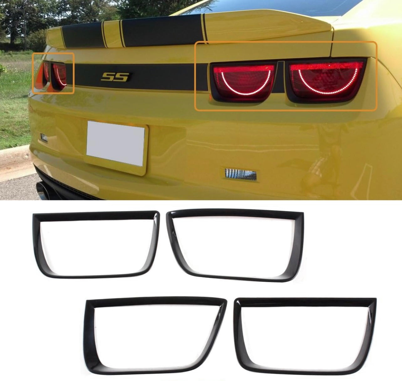 2010-2013 CHEVY CAMARO GLOSSY BLACK ADD-ON TAIL LIGHT LAMP TRIM COVER (4PCS)