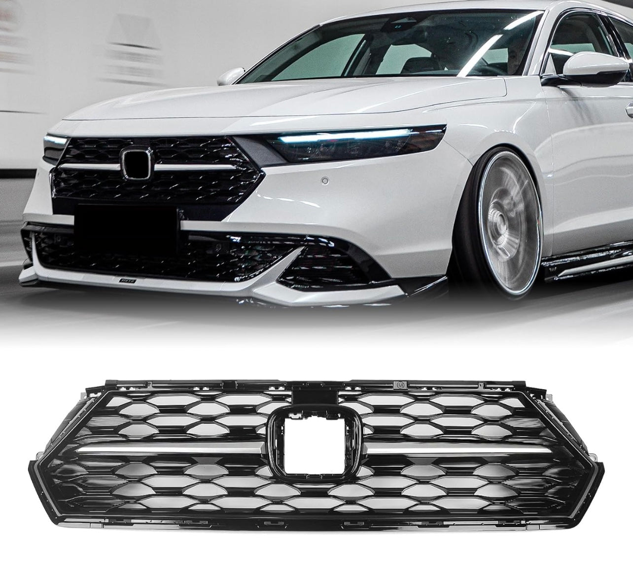 2023-25 HONDA ACCORD: YOFER GLOSS BLACK FRONT MESH GRILL GRILLE - SILVER TRIM