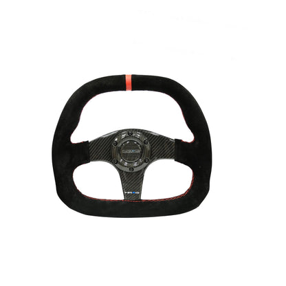 NRG CARBON FIBER STEERING WHEEL FLAT BOTTOM WRAPPED SUEDE