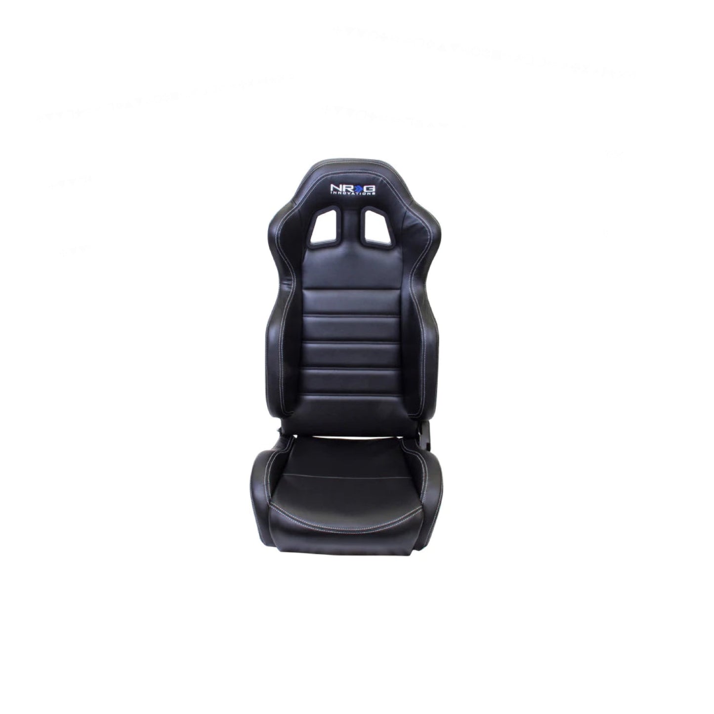 NRG Reclinable Racing Seat : ( Black Leather with White Stitching )