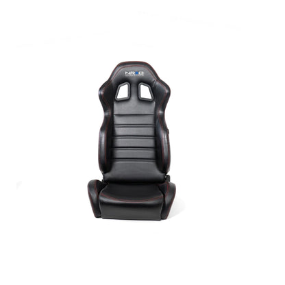 NRG Reclinable Racing Seat : Black Leather, Red Stitching w/ Logo