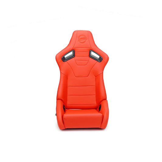 NRG Omega Reclined Seats : Red Vegan Leather w Black Carbon Vinyl Back w NRG logo