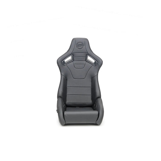 NRG Omega Reclined Seat : Black Vegan Leather with Black Carbon Vinyl Back w NRG logo