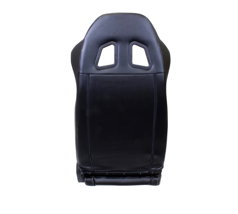 NRG Reclinable Racing Seat : ( Black Leather with White Stitching )