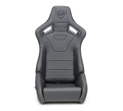 NRG Omega Reclined Seat : Black Vegan Leather with Black Carbon Vinyl Back w NRG logo