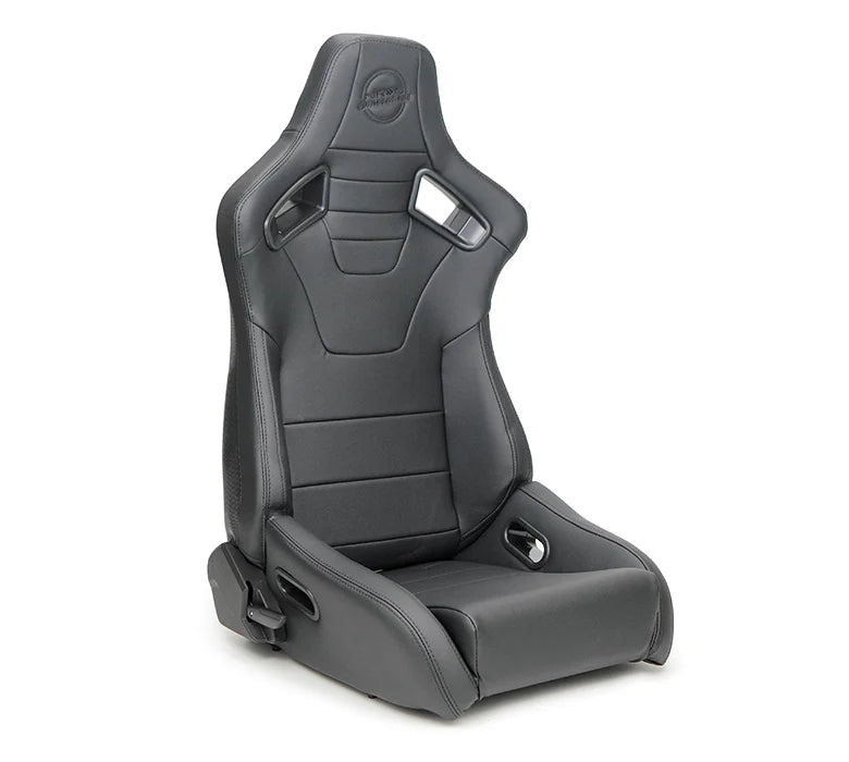 NRG Omega Reclined Seat : Black Vegan Leather with Black Carbon Vinyl Back w NRG logo