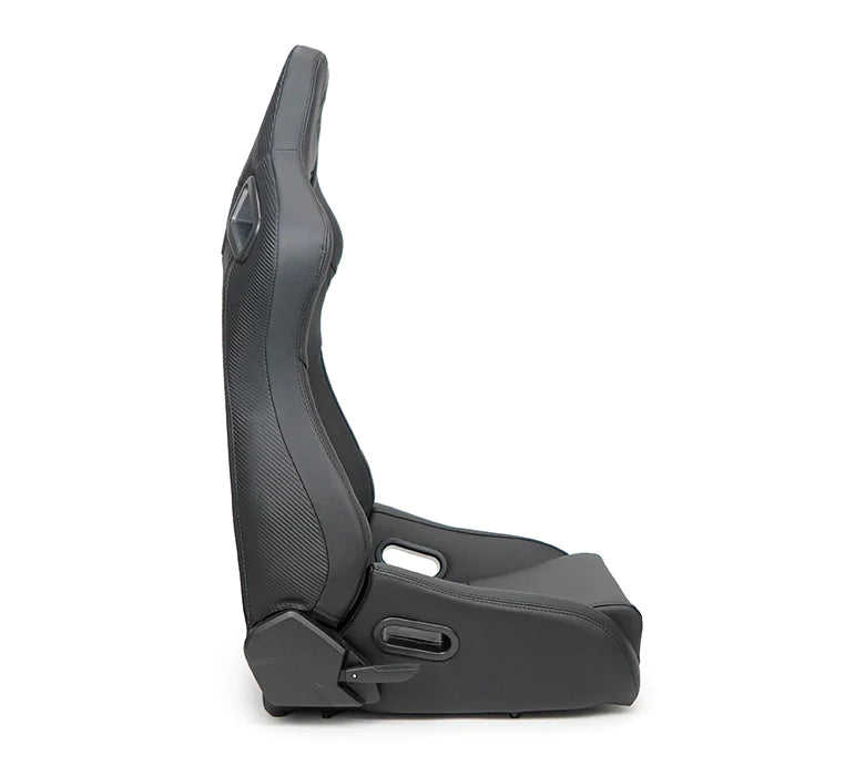 NRG Omega Reclined Seat : Black Vegan Leather with Black Carbon Vinyl Back w NRG logo