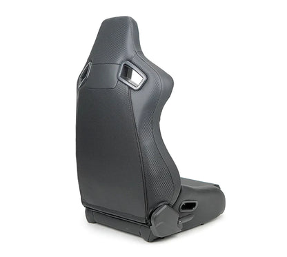 NRG Omega Reclined Seat : Black Vegan Leather with Black Carbon Vinyl Back w NRG logo