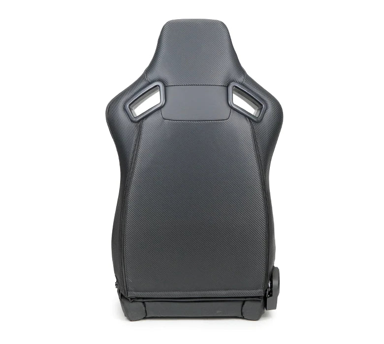 NRG Omega Reclined Seat : Black Vegan Leather with Black Carbon Vinyl Back w NRG logo