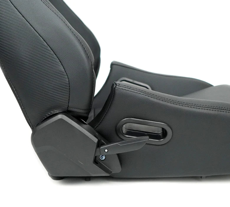 NRG Omega Reclined Seat : Black Vegan Leather with Black Carbon Vinyl Back w NRG logo