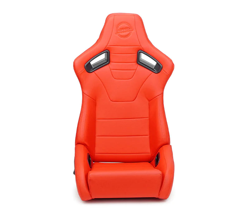 NRG Omega Reclined Seats : Red Vegan Leather w Black Carbon Vinyl Back w NRG logo