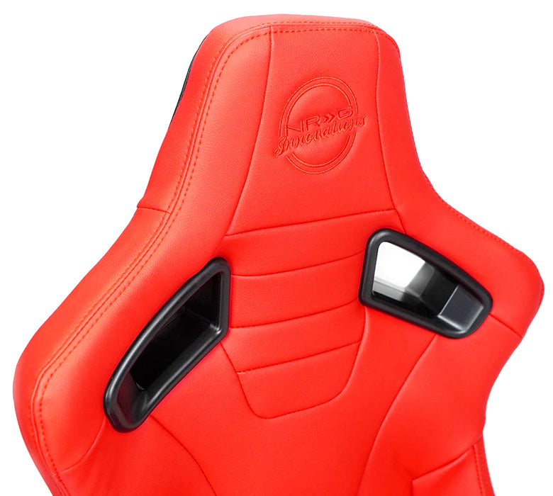 NRG Omega Reclined Seats : Red Vegan Leather w Black Carbon Vinyl Back w NRG logo