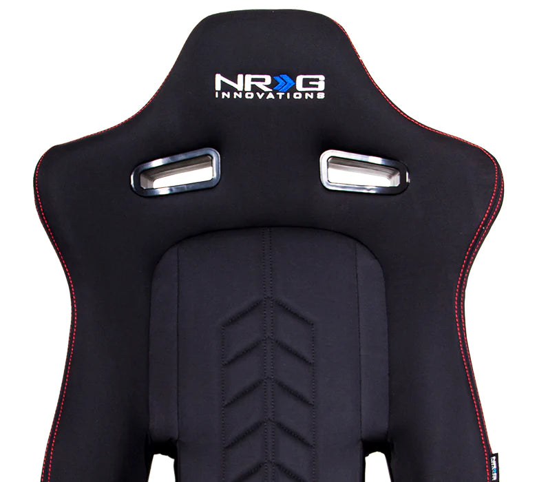 NRG "The Arrow" Cloth Sport Seat Black w/ Red Stitch w/ logo