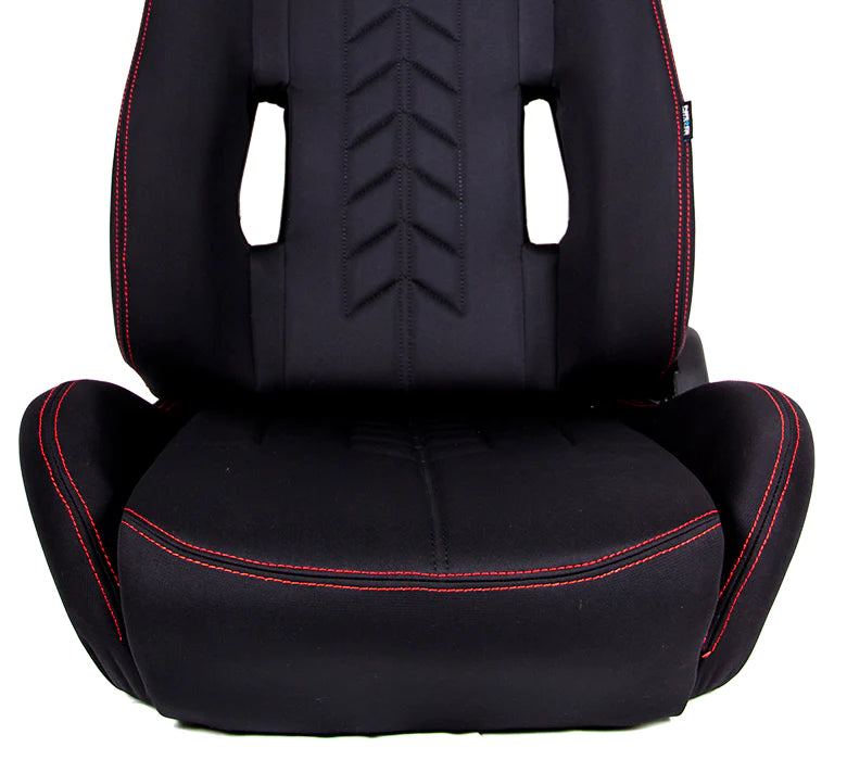 NRG "The Arrow" Cloth Sport Seat Black w/ Red Stitch w/ logo