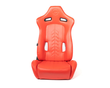 NRG "The Arrow" Sports Seats : Vinyl Seat Red w/ Red Stitch plus Pressed NRG logo