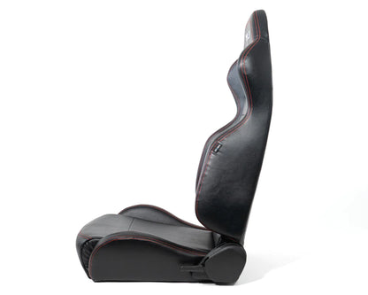 NRG Reclinable Racing Seat : Black Leather, Red Stitching w/ Logo