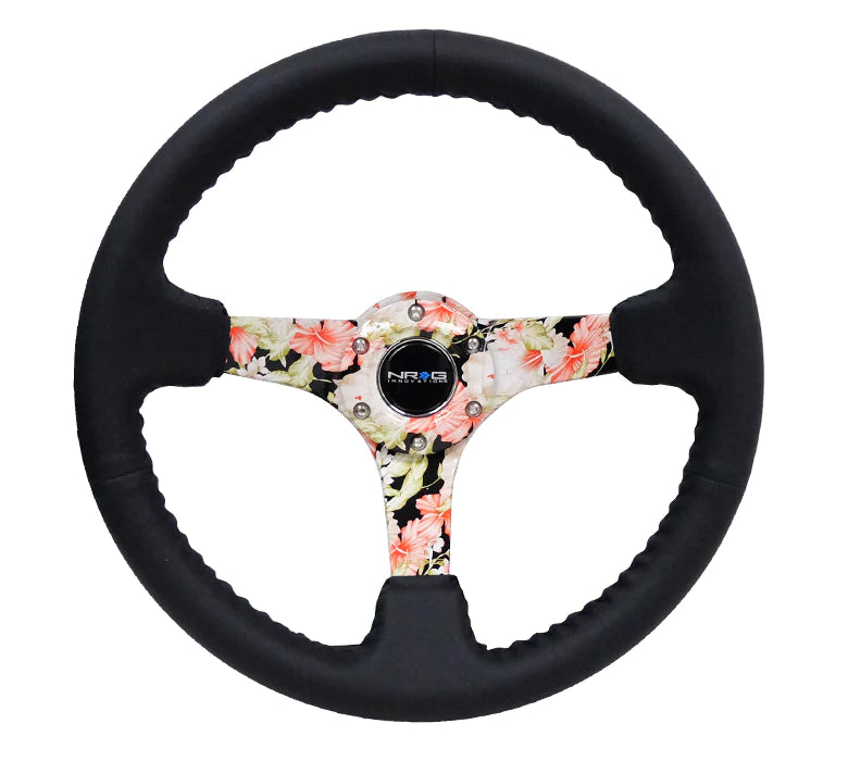 NRG 350MM DEEP DISH STEERING WHEEL LEATHER SOLID SPOKE