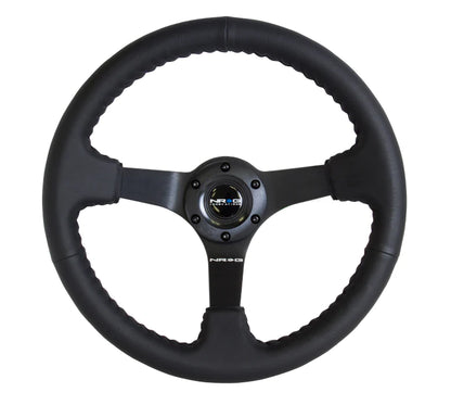 NRG 350MM DEEP DISH STEERING WHEEL LEATHER SOLID SPOKE